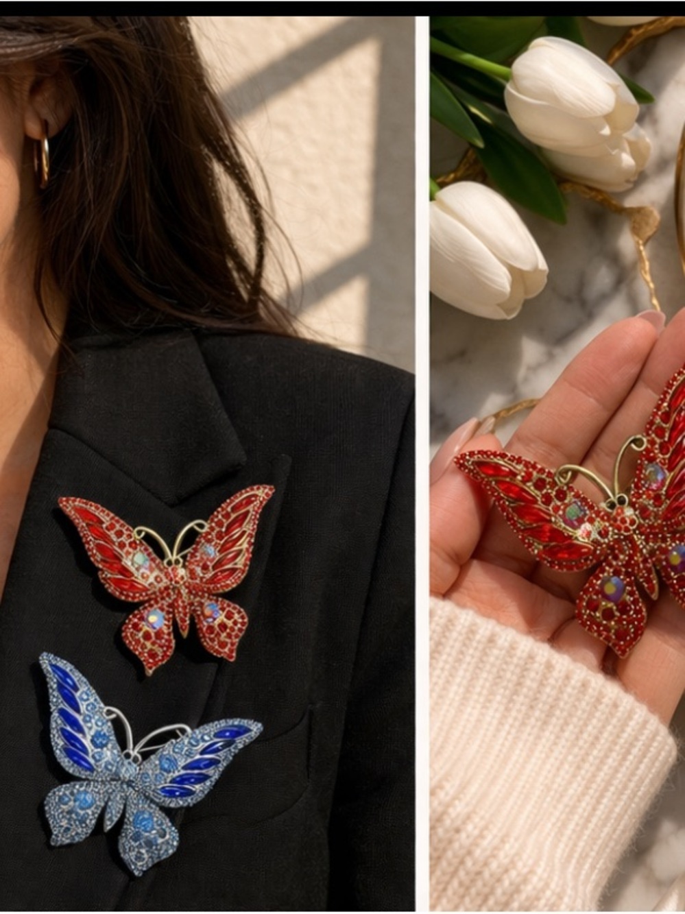 Elegant Red Butterfly Brooch Pin - Women's Jewelry